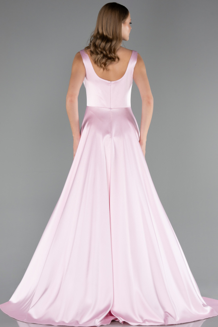 Long Powder Color Satin Formal Plus Size Dress ABU6576