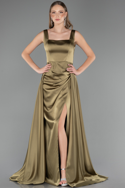 Long Oil Green Satin Formal Plus Size Dress ABU6576