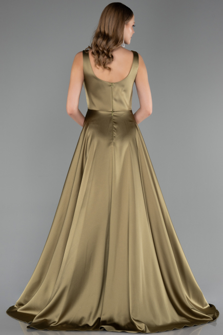 Long Oil Green Satin Formal Plus Size Dress ABU6576