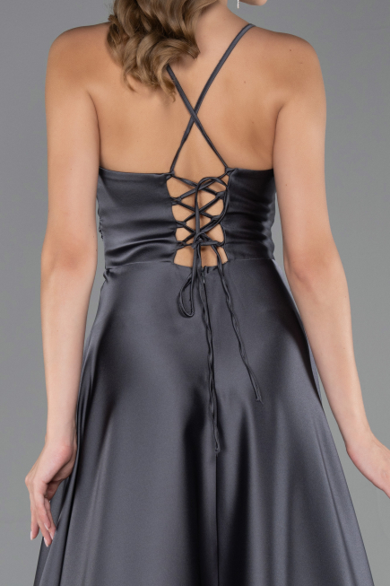 Long Anthracite Satin Prom Gown ABU6573