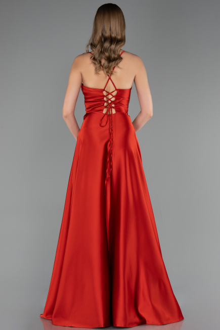 Long Brick Satin Prom Gown ABU6573