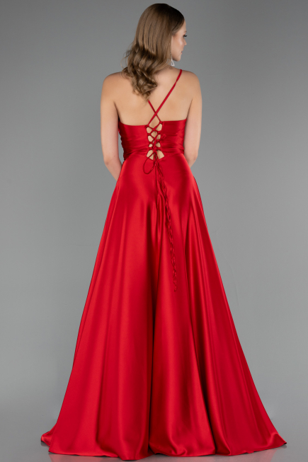 Long Red Satin Prom Gown ABU6573