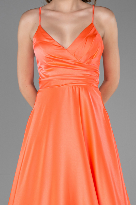 Long Coral Satin Prom Gown ABU6573