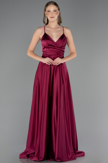 Long Plum Satin Prom Gown ABU6573