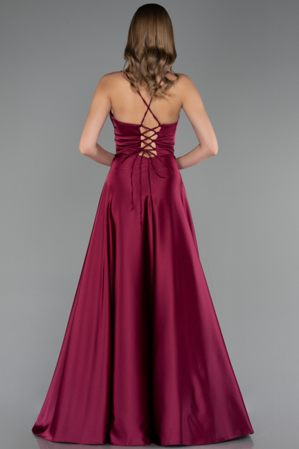 Long Plum Satin Prom Gown ABU6573