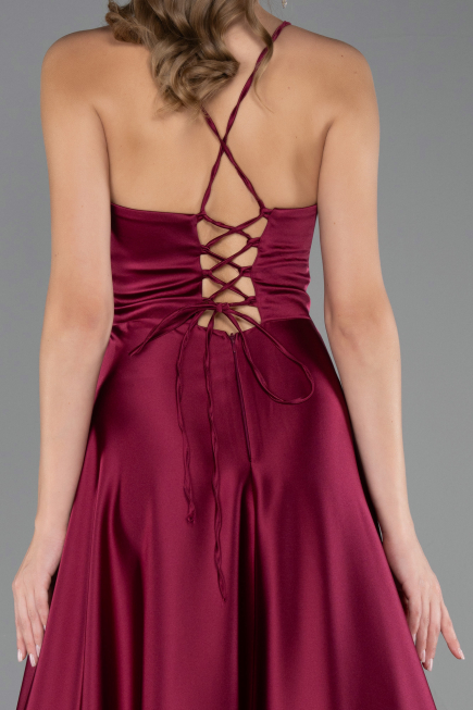 Long Plum Satin Prom Gown ABU6573