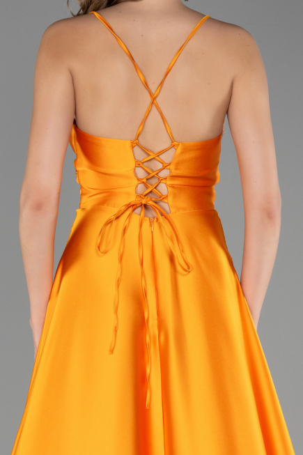 Long Orange Satin Prom Gown ABU6573