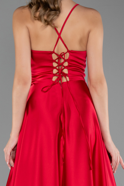 Long Cherry Colored Satin Prom Gown ABU6573