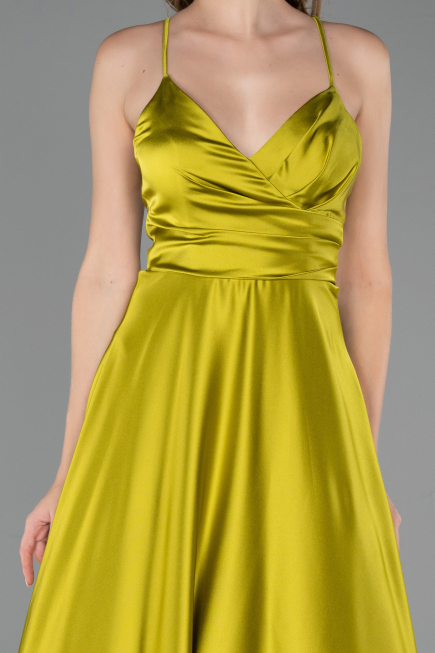 Long Oil Green Satin Prom Gown ABU6573