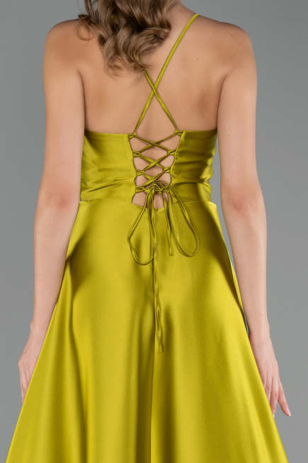 Long Oil Green Satin Prom Gown ABU6573