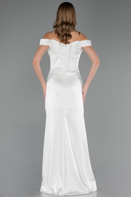 Long White Satin Mermaid Prom Dress ABU6574