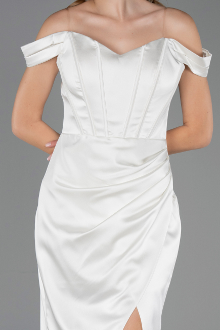 Long White Satin Mermaid Prom Dress ABU6574