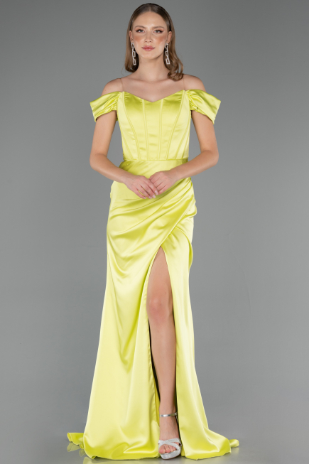 Long Pistachio Green Satin Plus Size Evening Gown ABU6577