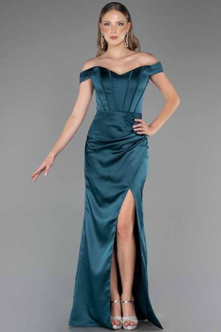 Long Oil Green Satin Mermaid Prom Dress ABU6574