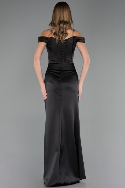 Long Black Satin Plus Size Evening Gown ABU6577