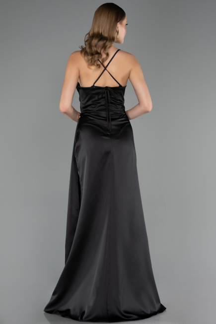 Long Black Satin Prom Gown ABU6584
