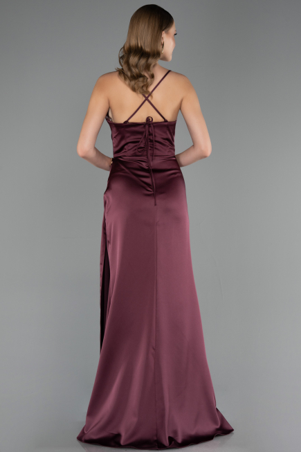 Long Cherry Colored Satin Prom Gown ABU6584