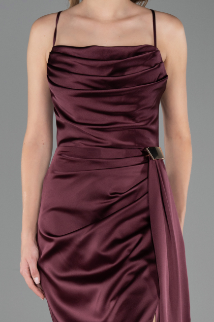 Long Cherry Colored Satin Prom Gown ABU6584