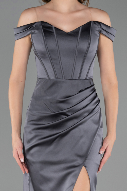 Long Anthracite Satin Mermaid Prom Dress ABU6574