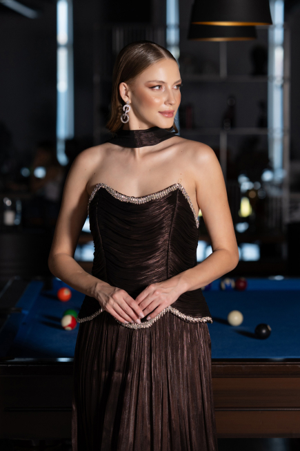 Long Brown Chiffon Evening Dress ABU6570