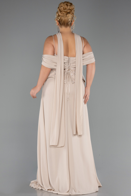 Long Beige Chiffon Plus Size Evening Dress ABU6274