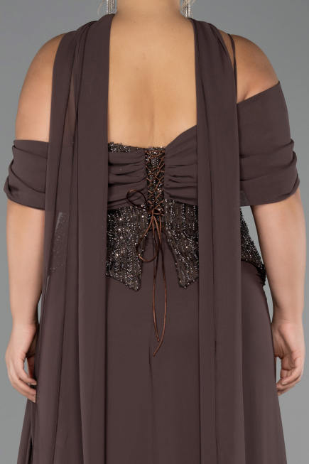 Long Brown Chiffon Plus Size Evening Dress ABU6274