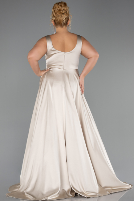 Long Beige Satin Plus Size Evening Dress ABU6576
