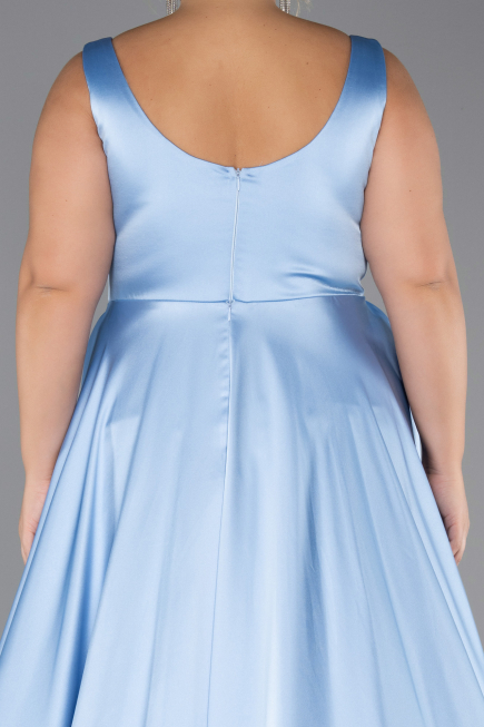 Long Light Blue Satin Formal Plus Size Dress ABU6576