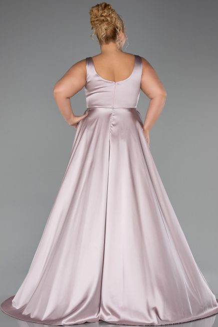 Long Rose Colored Satin Formal Plus Size Dress ABU6576