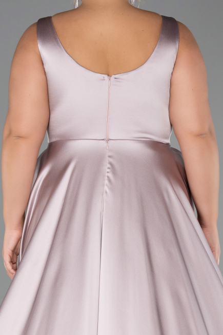 Long Rose Colored Satin Formal Plus Size Dress ABU6576