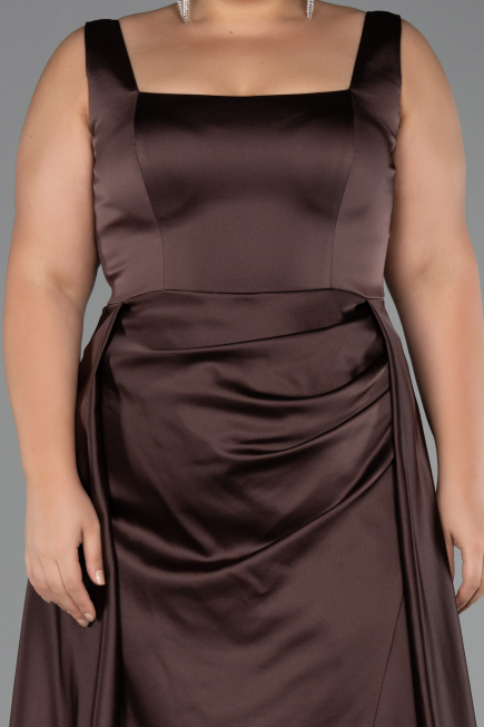 Long Brown Satin Formal Plus Size Dress ABU6576