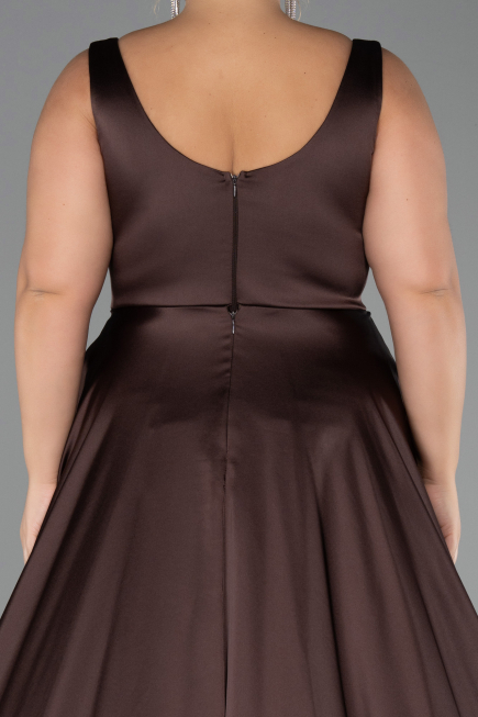 Long Brown Satin Formal Plus Size Dress ABU6576