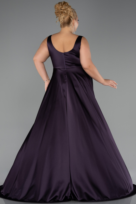 Long Dark Purple Satin Prom Gown ABU6572