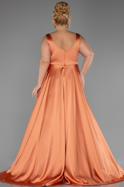 Long Orange Satin Plus Size Evening Dress ABU6576