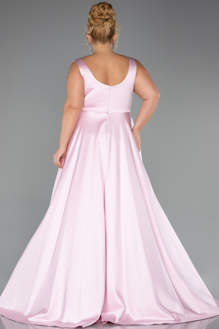 Long Powder Color Satin Formal Plus Size Dress ABU6576