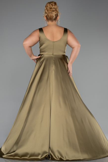 Long Oil Green Satin Formal Plus Size Dress ABU6576