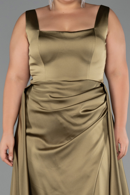 Long Oil Green Satin Formal Plus Size Dress ABU6576