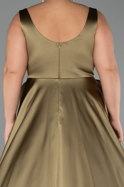 Long Oil Green Satin Formal Plus Size Dress ABU6576