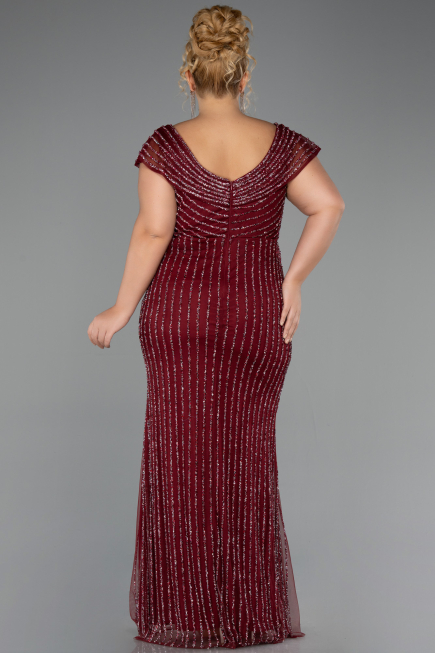 Long Burgundy Stony Plus Size Evening Dress ABU5439