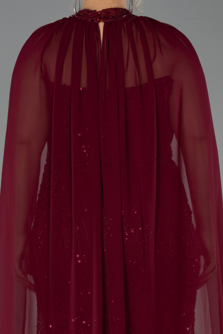 Long Burgundy Beaded Plus Size Evening Dress ABU6545