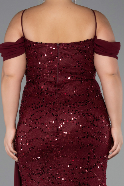 Long Burgundy Scaly Plus Size Evening Gown ABU6134
