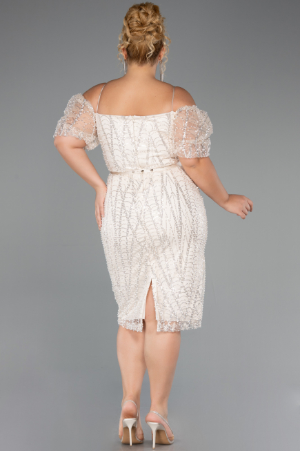 Midi Beige Beaded Plus Size Cocktail Dress ABK2689