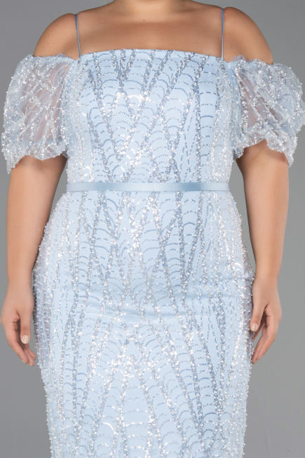 Midi Light Blue Beaded Plus Size Cocktail Dress ABK2689