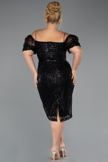 Midi Black Beaded Plus Size Cocktail Dress ABK2689