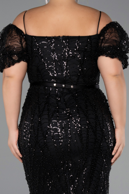 Midi Black Beaded Plus Size Cocktail Dress ABK2689