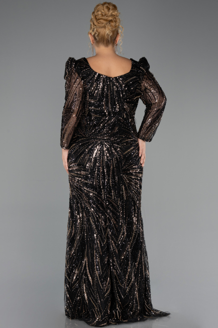 Long Black Beaded Plus Size Evening Dress ABU5388