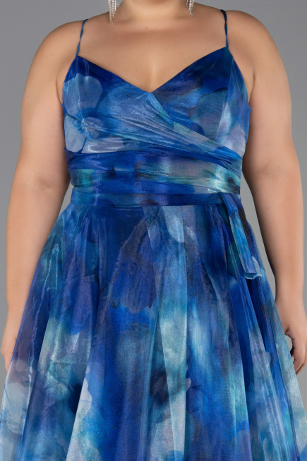 Long Sax Blue Plus Size Prom Dress ABU6586