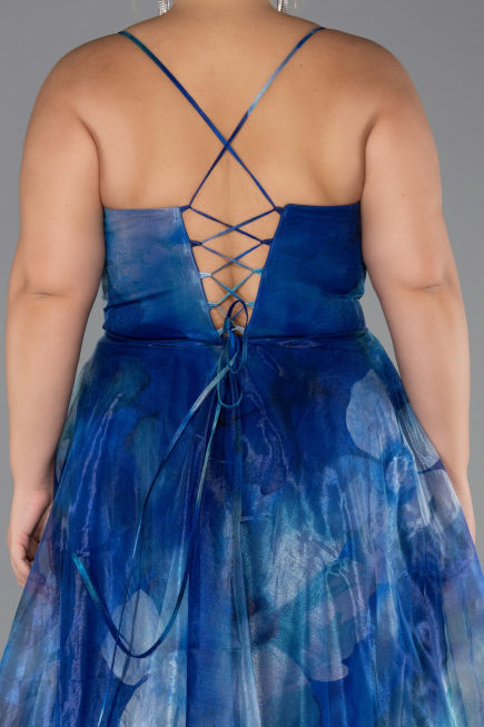 Long Sax Blue Plus Size Prom Dress ABU6586