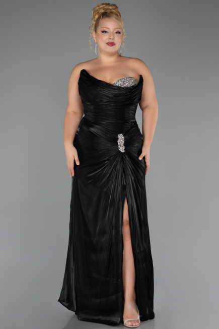 Long Black Chiffon Plus Size Evening Dress ABU6561