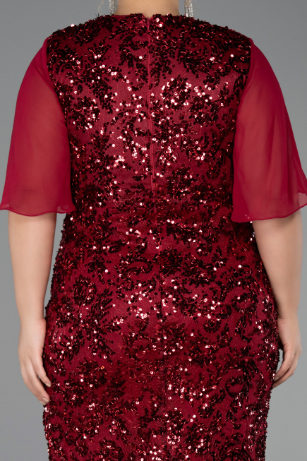 Long Burgundy Scaly Formal Plus Size Dress ABU6373